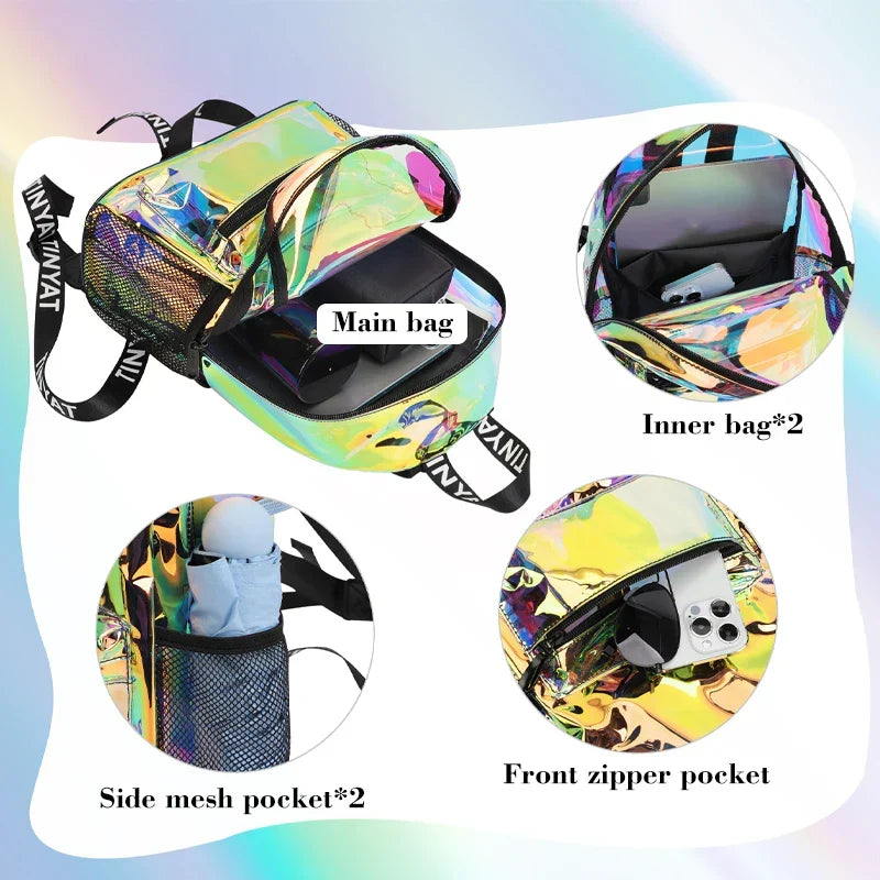 TINYAT PVC Clear Backpacks for Women Stylish Music Festival Water Resistant School Bag ita Bag for Easy Inspection During