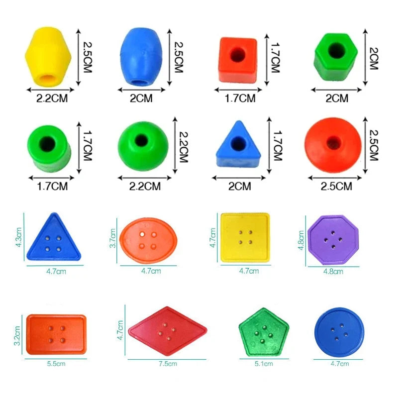 Montessori Toys Educational Toy For Children Early Learning Geometric Blocks Threading Buttons Teaching Aids Brain-training TMZ