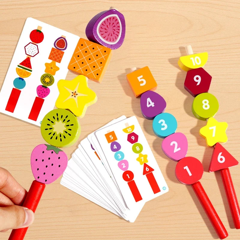 Montessori Wooden Toys Color Shape Matching Puzzle Game Colorful Beaded Color Cognition Early Educational Toys Gift for Children
