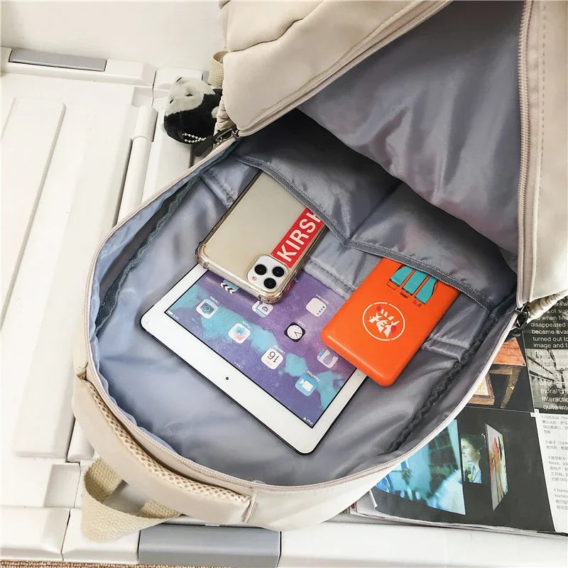 Solid Color Backpack Women Multi-pocket College Book Bag Casual Laptop Backpacks Men Schoolbag For Teenage School Bags For
