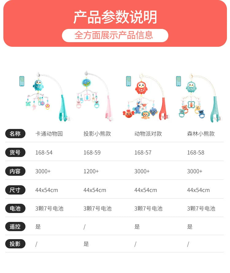 Baby Crib Mobiles Rattles Music Educational Toys Bed Bell Carousel For Cots Infant Baby Toy 0-12 Months For Newborns Toddler Toy