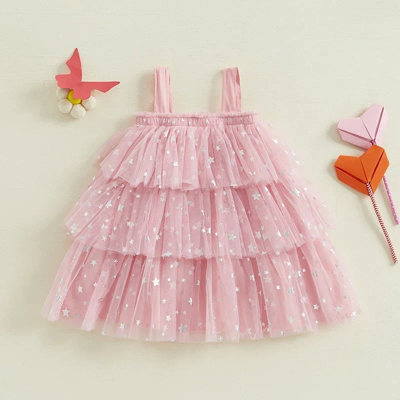 New Girls Dress Sweet Summer Kids Girl 3D Heart Tulle Dress Princess Children Sleeveless Birthday Vestidos Holiday Wear