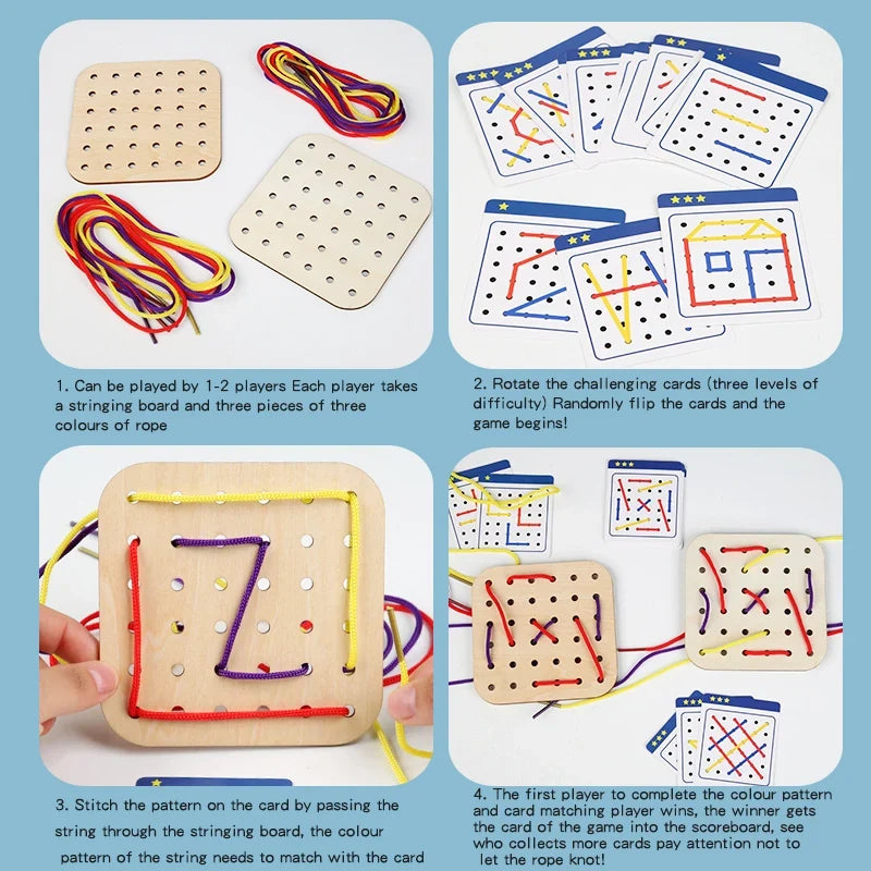 Wooden Montessori Teaching Aid Geometry Rope Threading Games Children's Early Education Thinking Training Board Educational Toys
