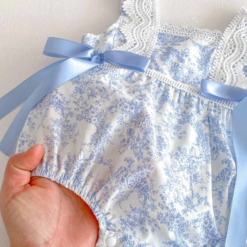 2025 New Summer Newborn Baby Girl Romper Sleeveless Cotton Printing Lace Splicing Infant Baby Girls Jumpsuit 0-24M Baby Clothes