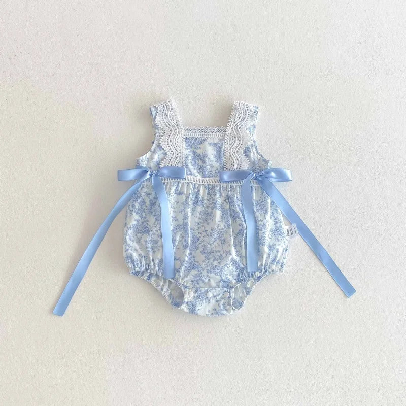 2025 New Summer Newborn Baby Girl Romper Sleeveless Cotton Printing Lace Splicing Infant Baby Girls Jumpsuit 0-24M Baby Clothes