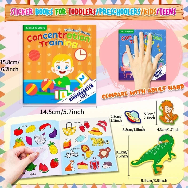 Montessori Toys Cartoon Sticker Books Focus on Potential Development Education Sticker Toys for Children 3-6Y