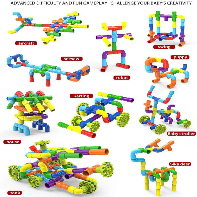 Building  By Splicing  Water Pipes With Building Blocks DIY Toys