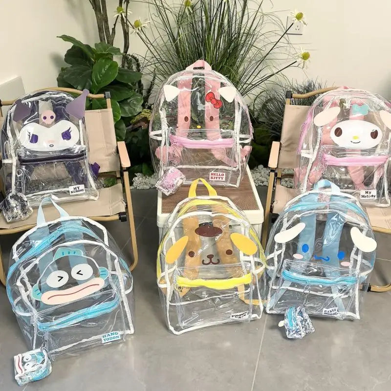 Sanrio Hello Kitty Y2K Waterproof Transparent Backpack Cute Cinnamoroll Cartoon Pvc Large Capacity Storage Bag Student