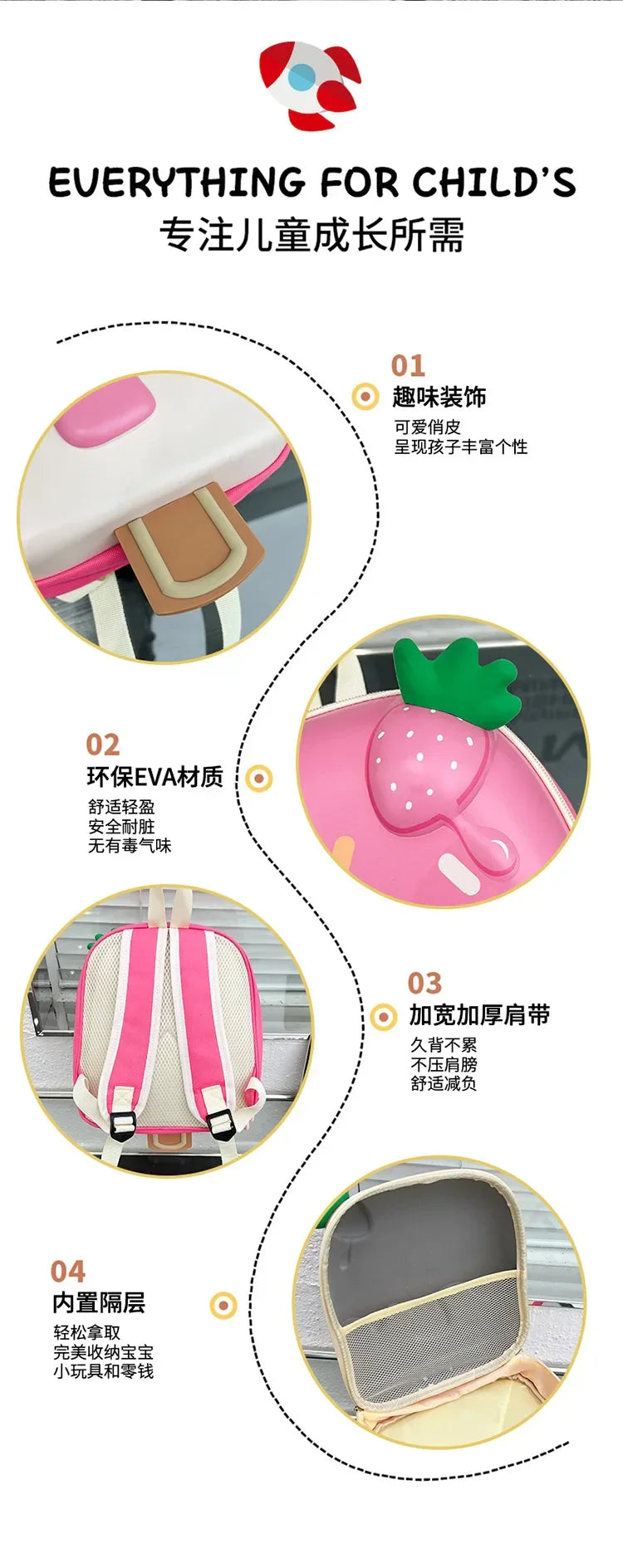 2024 New Korean Version Ice cream Shape Children's Backpack Kindergarten Schoolbag 3-5 Years Old Boys Girls Cute Children