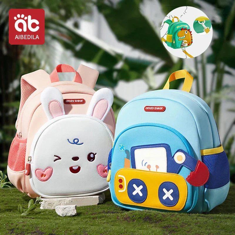 AIBEDILA Children Cute Cartoon 3D Dinosaur School Bags Anti-lost Boys Backpacks Girls Toddler Rucksack Kindergarten