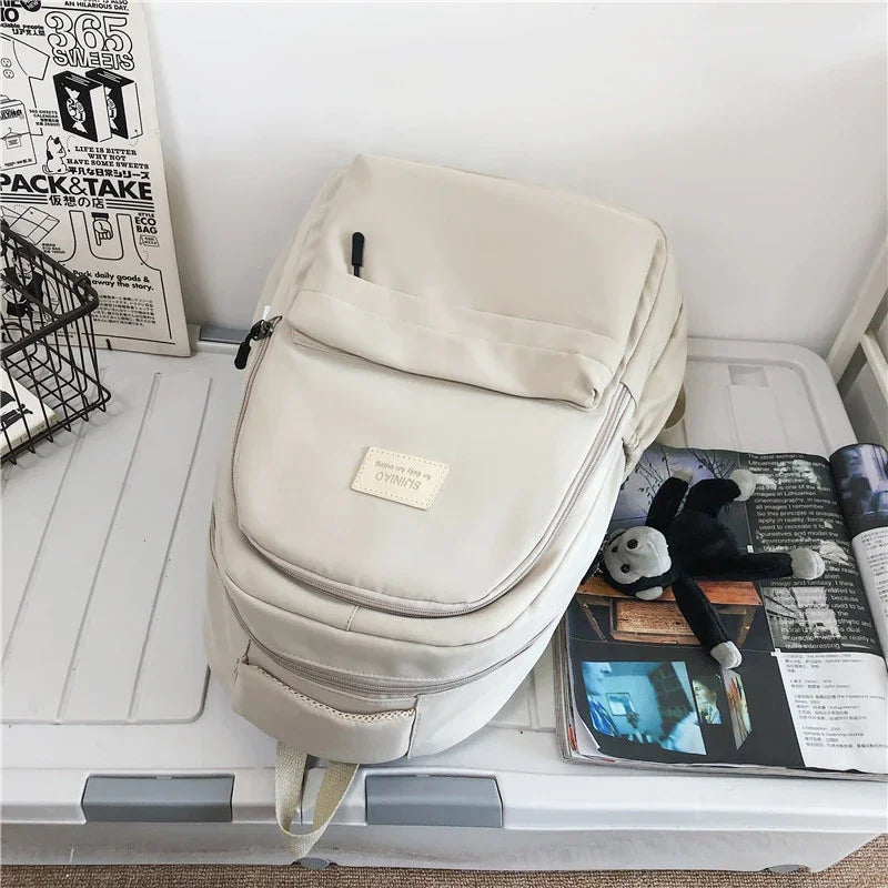 Solid Color Backpack Women Multi-pocket College Book Bag Casual Laptop Backpacks Men Schoolbag For Teenage School Bags For