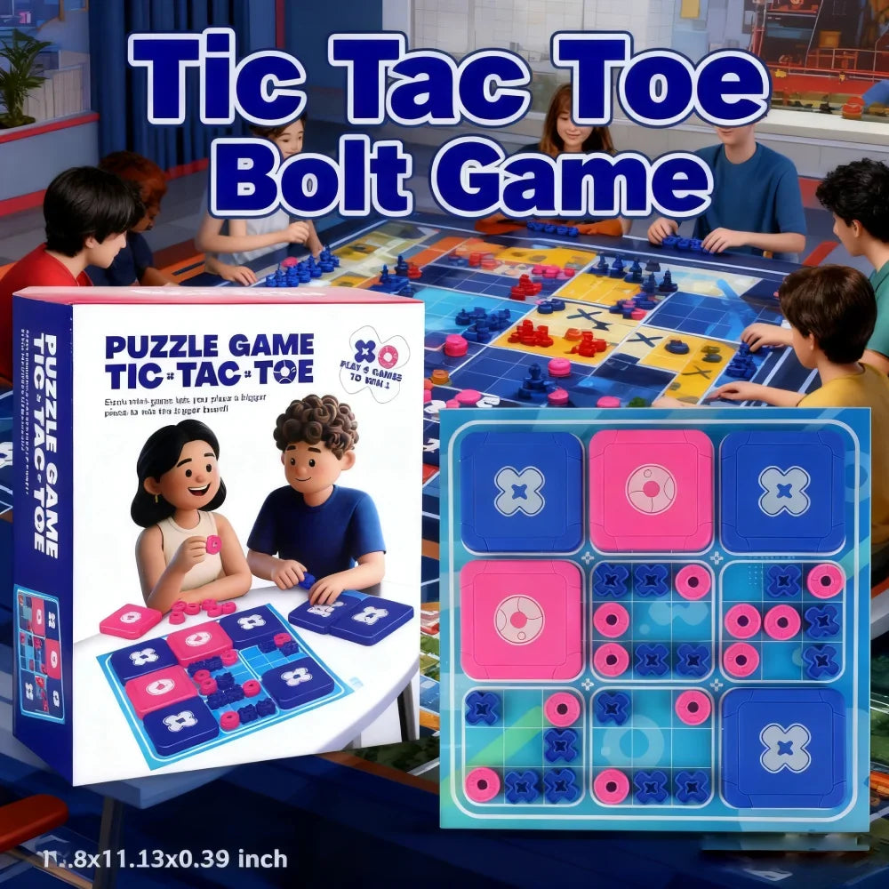 3-in-1 Tic Tac Toe Bolt Game Handheld Puzzle Set Travel-Friendly Great for Christmas Party Games Family Fun Game Night
