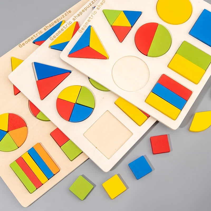 Wooden Puzzle Shape Matching Board Baby Montessori Early Education Toys Wooden Handgrip Board Educational Toys for Children TMZ