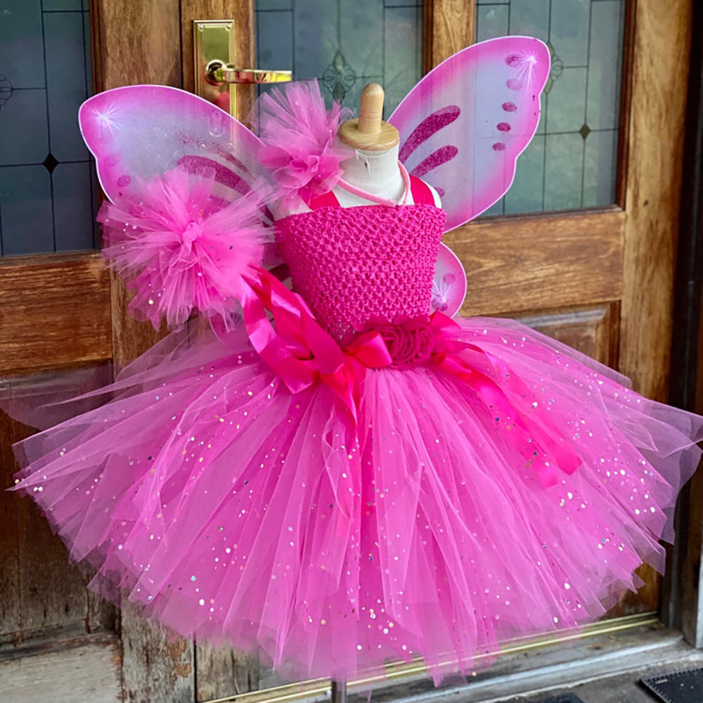 Girls butterfly fairy skirt candy color suspender skirt shiny tulle skirt elf party dress clothing