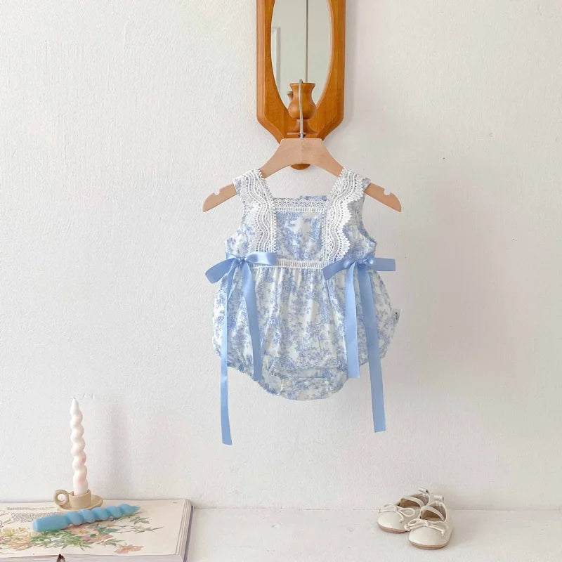 2025 New Summer Newborn Baby Girl Romper Sleeveless Cotton Printing Lace Splicing Infant Baby Girls Jumpsuit 0-24M Baby Clothes