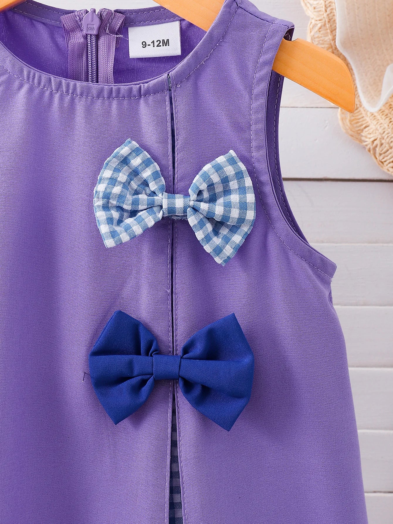 Summer Newborn Baby Girl's Purple Bow-Tie Vest Skirt Plaid Splice Sleeveless A-Line Skirt Toddler Kids' Clothing Accessory
