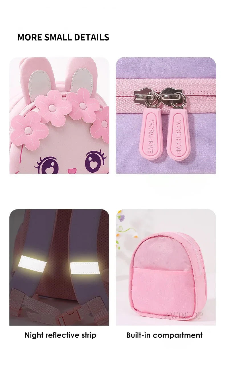 Toddler Backpack for Girls 3-5 Years Old Cartoon Pink Rabbit School Bags Kindergarten Kids Kawaii Bag Mochila Infantil