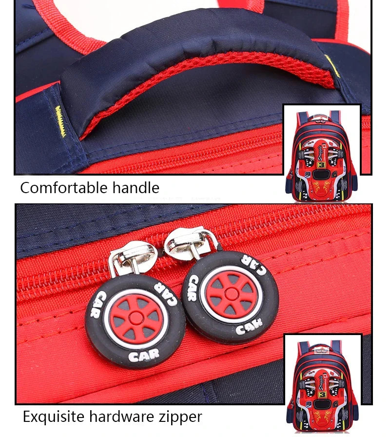 Waterproof Lightweight 3D Car Backpack Kindergarten Kid Preschool Backpack Young Children Boy Girl SchoolBag Primary Red