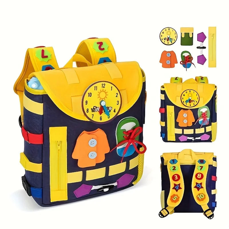 Develop Fine Motor Skills & Basic Life Skills with Busy Board Toddler Backpack - Learn To Tie Shoes & More Christmas Gifts