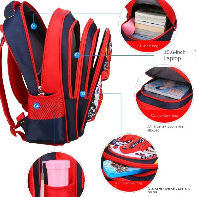 Waterproof Lightweight 3D Car Backpack Kindergarten Kid Preschool Backpack Young Children Boy Girl SchoolBag Primary Red
