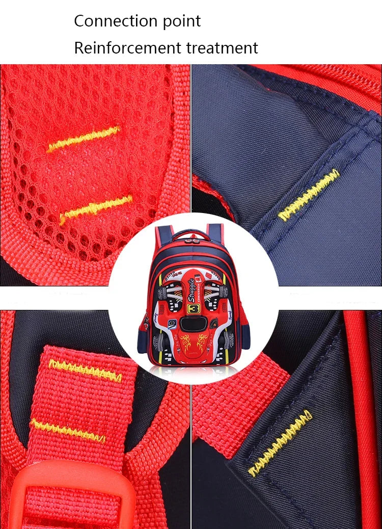 Waterproof Lightweight 3D Car Backpack Kindergarten Kid Preschool Backpack Young Children Boy Girl SchoolBag Primary Red