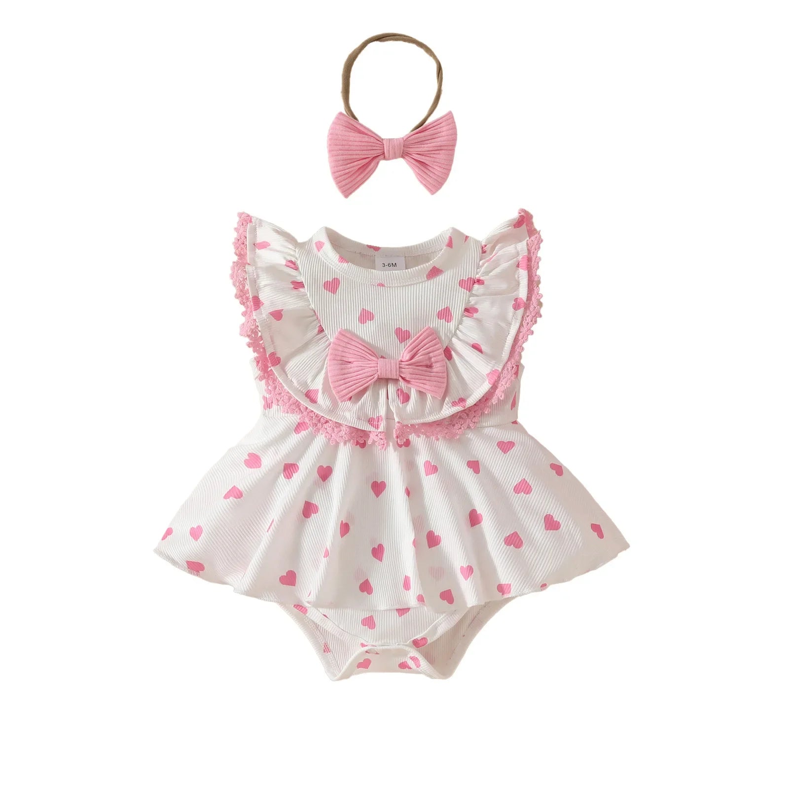 Summer Newborn Full of Strawberry Hearts, Sleeveless Ruffled Triangle Hem, Dress, Headband, Sweet Jumpsuit