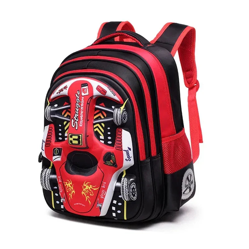 Waterproof Lightweight 3D Car Backpack Kindergarten Kid Preschool Backpack Young Children Boy Girl SchoolBag Primary Red