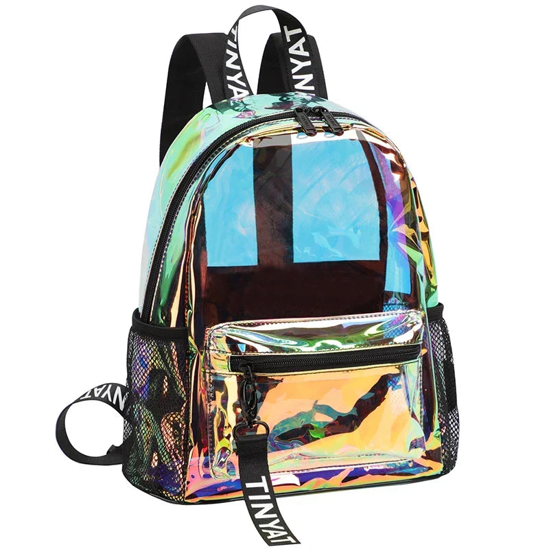 TINYAT PVC Clear Backpacks for Women Stylish Music Festival Water Resistant School Bag ita Bag for Easy Inspection During