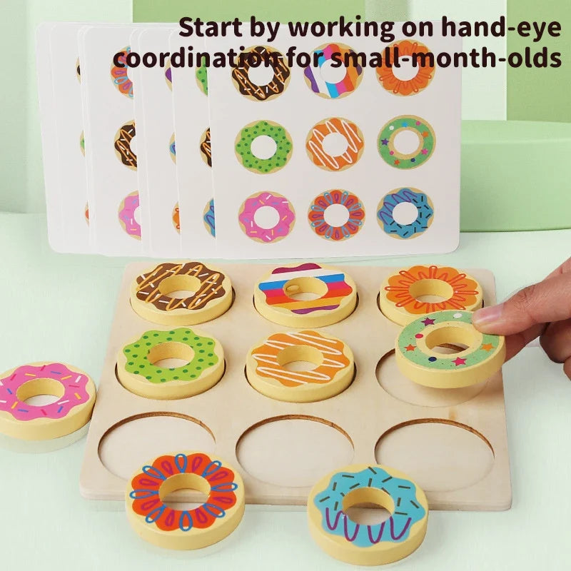 Wooden Doughnut Toy Montessori Kids Early Education Toy Baby Color Matching Puzzle Sorting Game Toy Parent-Child Interaction Toy