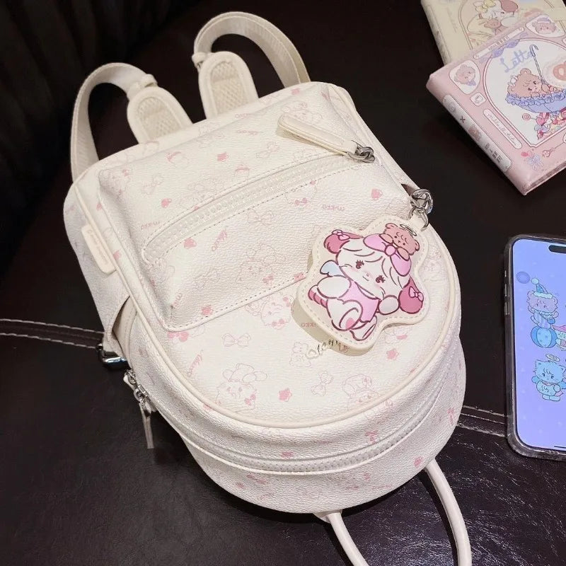 Japanese and Korean PU printed backpack 2025 new small batch original casual minimalist ultra-light travel backpack school