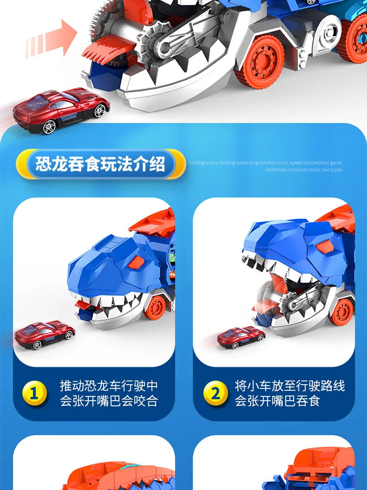 New Product Folding Dinosaur Transporter Car Competitive Game Roll To Eat Car Vehicle Racing Track With Mini Car Kid Gift Toy