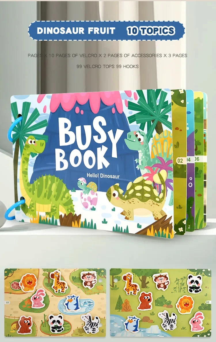 Busy Book for Kids, Animals Vehicles Dinosaurs Stickers, Matching Number & Letter Games, Interactive Learning Activity Book