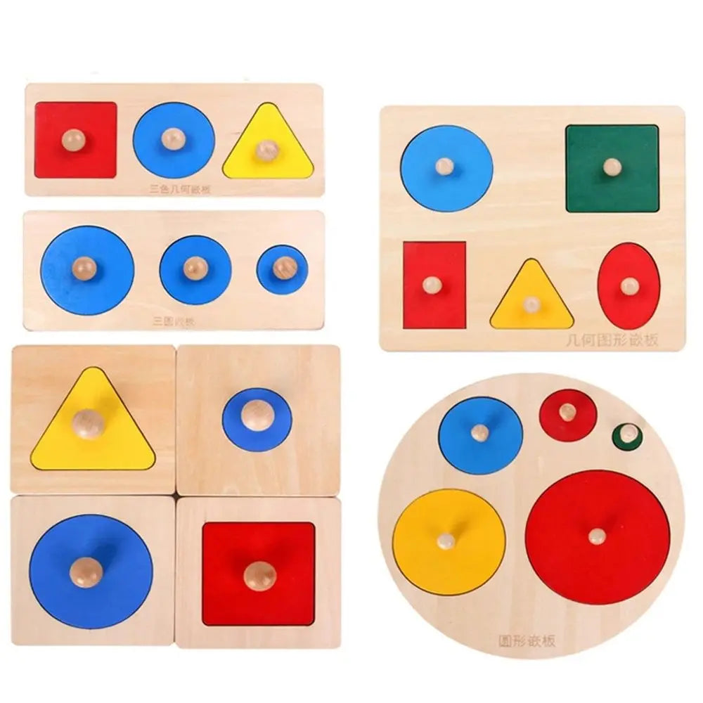 Wooden Sensory Tactile Multiple Color Pegboard Geometric Shape Matching Toy Puzzle Board Knob Panel