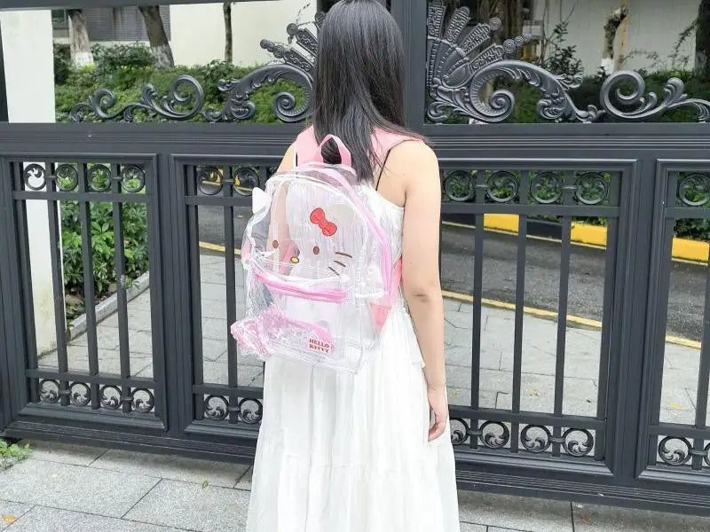 Sanrio Hello Kitty Y2K Waterproof Transparent Backpack Cute Cinnamoroll Cartoon Pvc Large Capacity Storage Bag Student