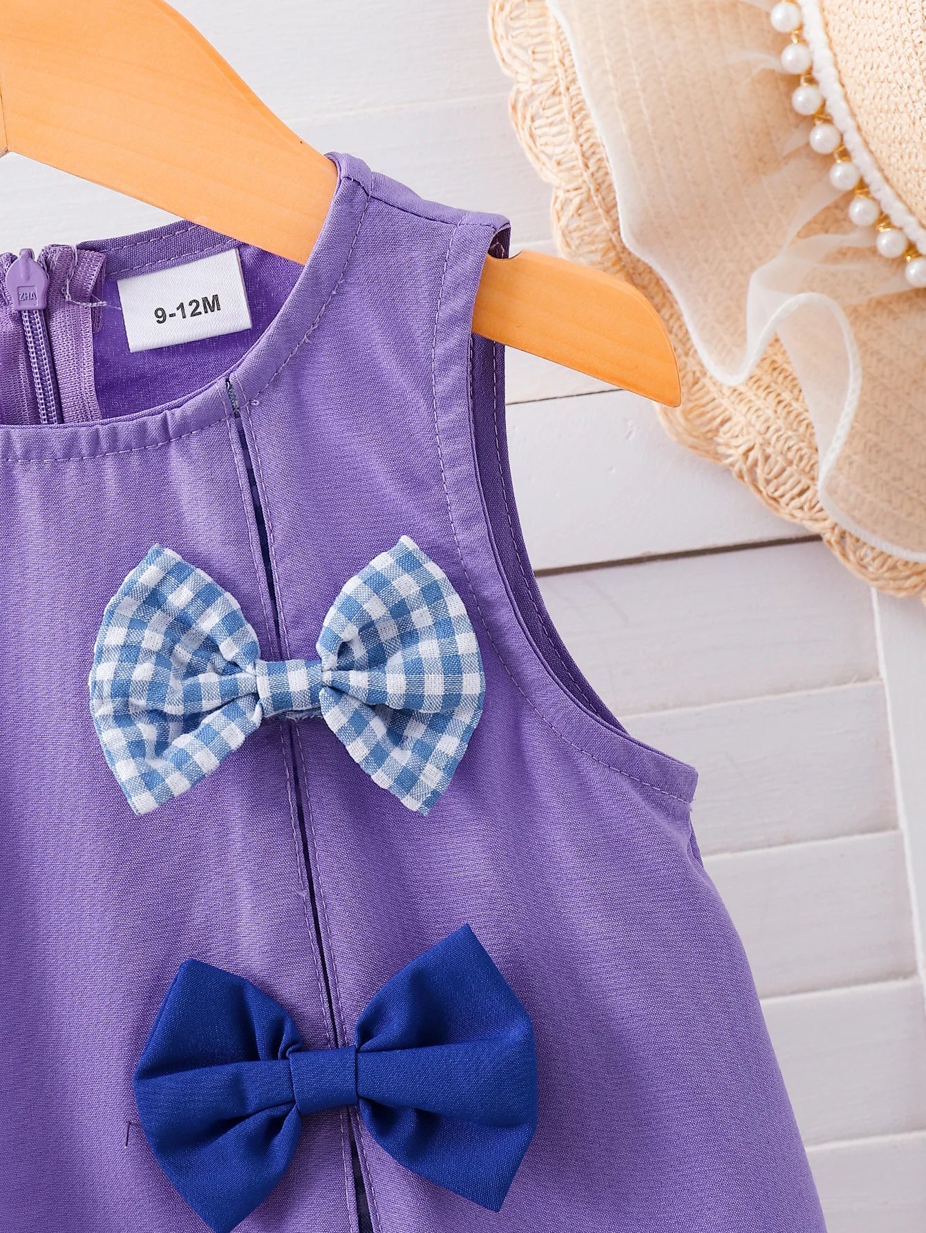 Summer Newborn Baby Girl's Purple Bow-Tie Vest Skirt Plaid Splice Sleeveless A-Line Skirt Toddler Kids' Clothing Accessory