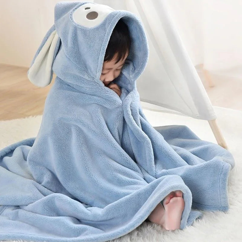 Cartoon Animal Hooded Bath Towel for Kids Coral Fleece Super Absorbent Non Shedding Bathrobe Cape for Toddler Baby