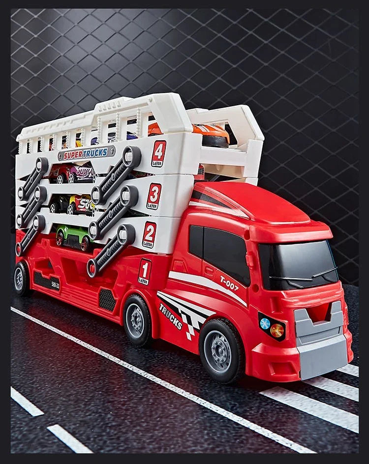 Ejector container truck engineering car with 6 alloy car children's toy pull-back car toy Christmas Thanksgiving gift
