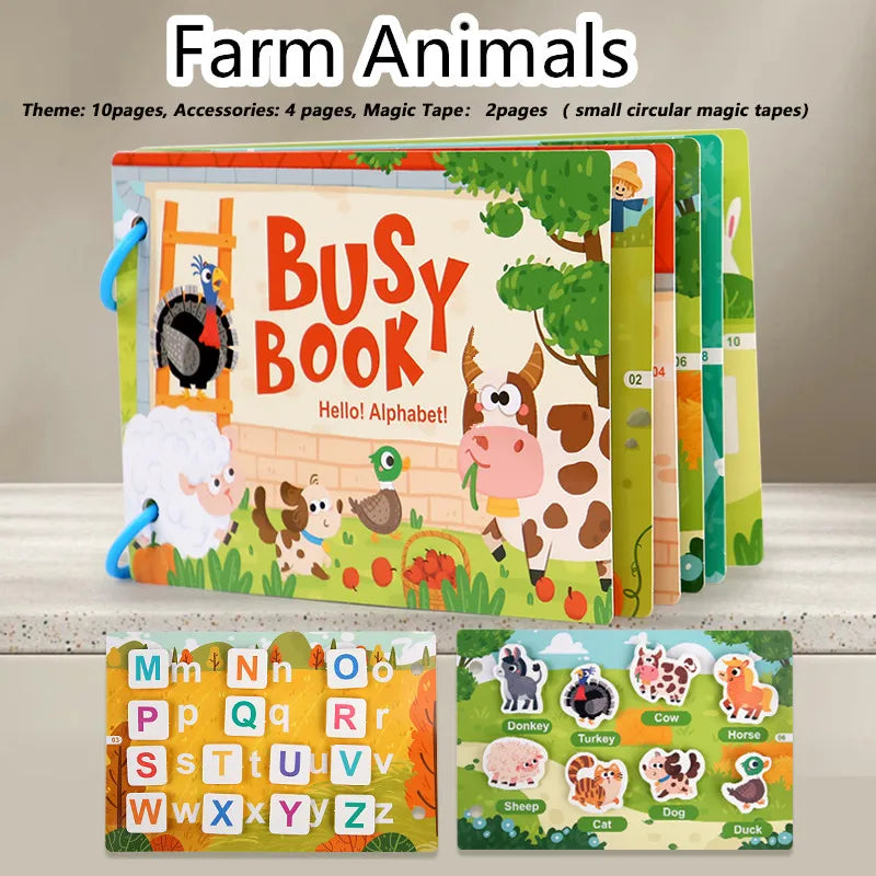 Busy Book for Kids, Animals Vehicles Dinosaurs Stickers, Matching Number & Letter Games, Interactive Learning Activity Book