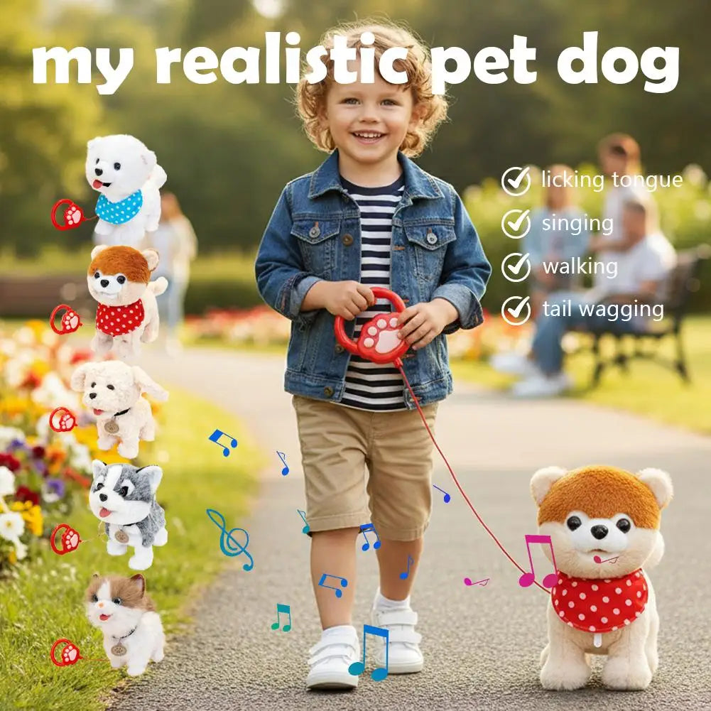 Interactive Plush Pet Toy with Walking Tail Wagging Voice Mimicry Touch Sensitive Remote Control Leash for Kids Gift