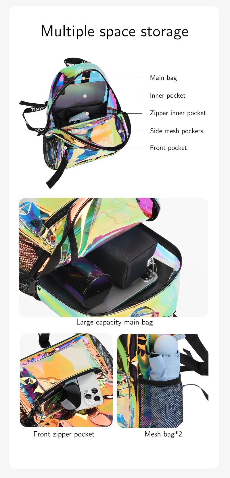 TINYAT PVC Clear Backpacks for Women Stylish Music Festival Water Resistant School Bag ita Bag for Easy Inspection During