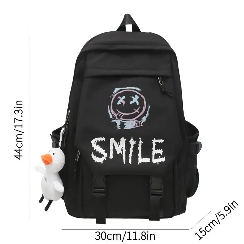 Fashion Cute Cartoon Pattern Waterproof Student School Bag, Casual Large Capacity Nylon Zipper Backpack Woman and Man