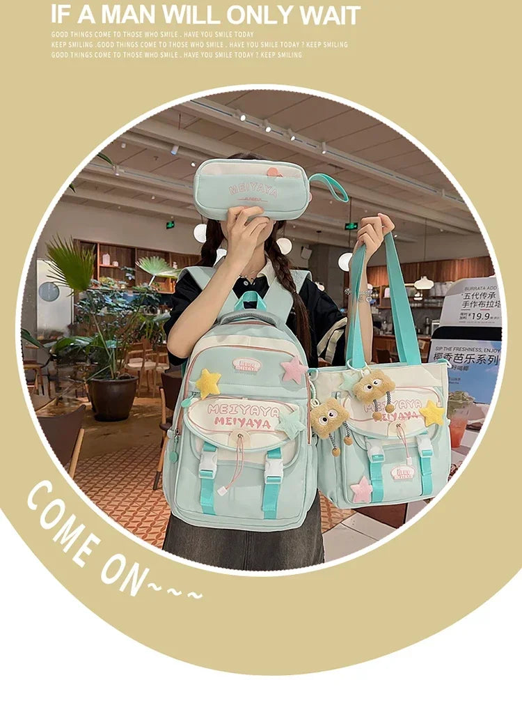 School Bags For Girls Japanese Style Kawaii For Large New Nylon Shoulder Bag Backpack School Set For Kinder Girl Kids