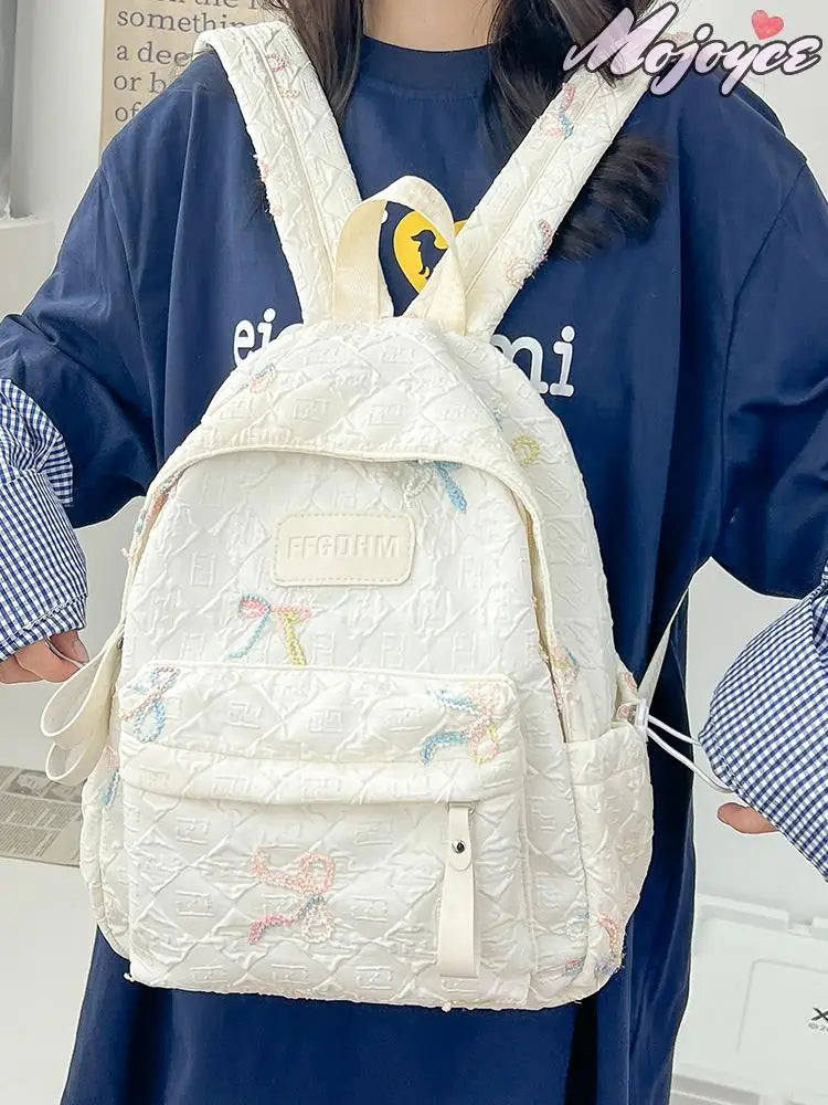Sweet Backpacks For Girl Embroidery Bow Cute Mini Backpack INS Fashion School Backpack Kawaii Stylish Knapsack Feminina