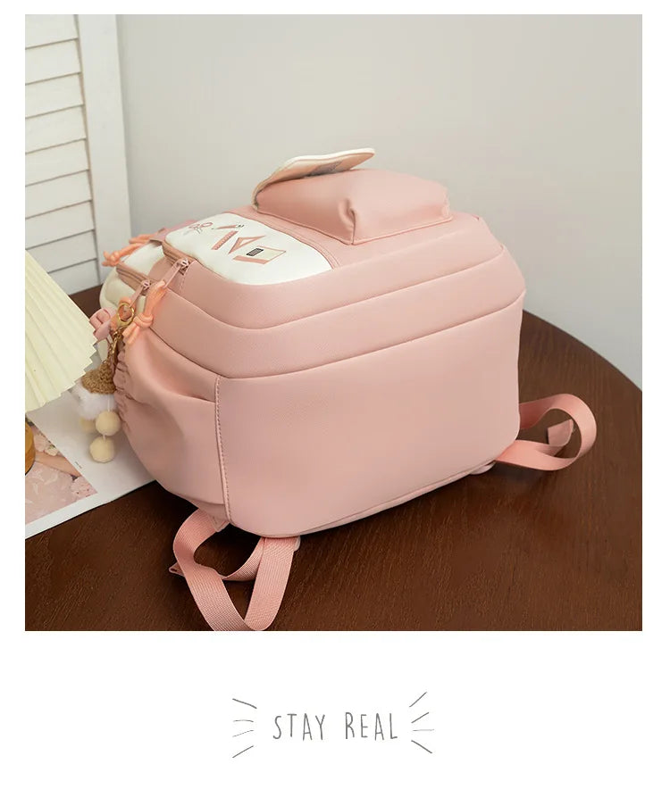 New cute rabbit children school backpack Fashionable splicing color contrast fresh lady knapsack kids schoolbags bring a
