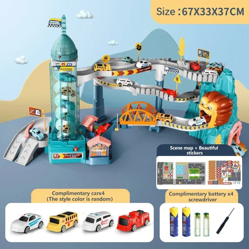 Lion Theme Car Track For Children Diecasts Holiday Gifts Birthday Hot Wheels Kids Educational Race Toys Racing Rail Cars