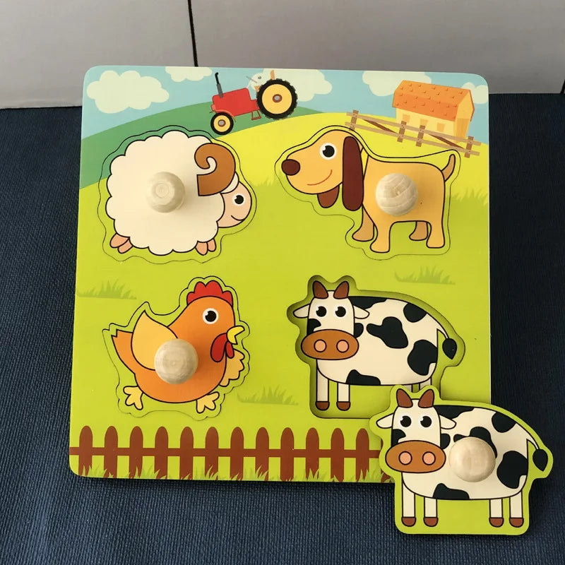 Montessori Puzzle Toys Baby Hand Scratching Board Matching Cartoon Wooden Nail Nesting Board Intelligence Puzzle