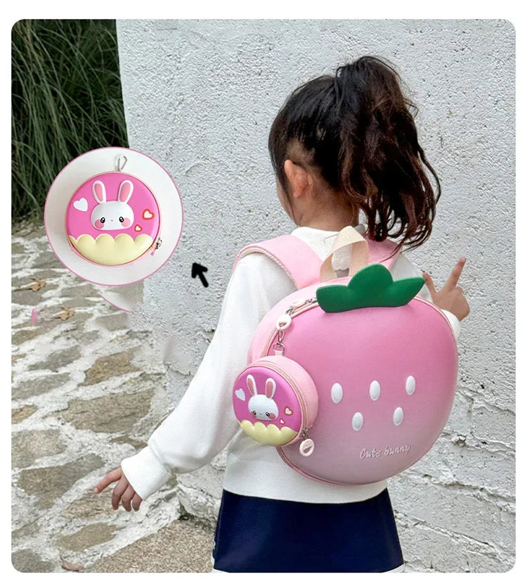 Cartoon Children Backpack 3D Strawberry Cute Toddler School Bags Fashionable New Outdoor Kids Eggshell Bag Accessories
