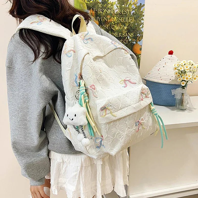 Versatile Junior High School Student Travel Laptop Backpack Cute Schoolbag Female Middle School Student Fashion Bowknot