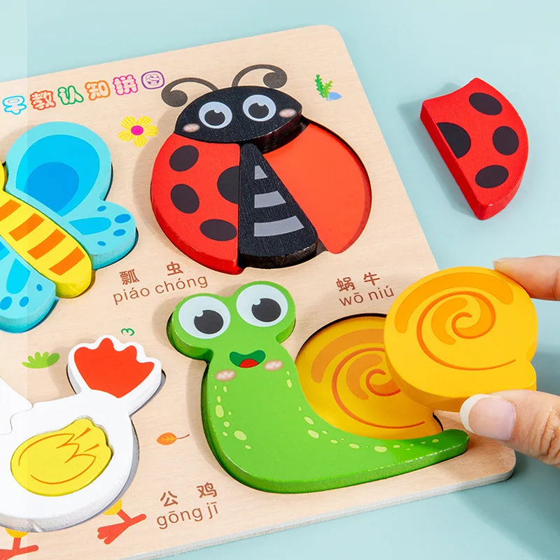 3D Puzzles Wooden Children's Puzzle 4-6 Early Education Cognition Animal Traffic Shape Matching Building Block Toy for Kids Gift