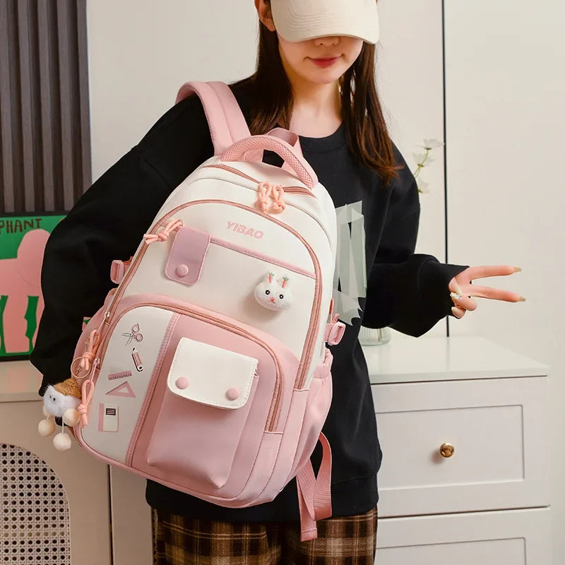 New cute rabbit children school backpack Fashionable splicing color contrast fresh lady knapsack kids schoolbags bring a